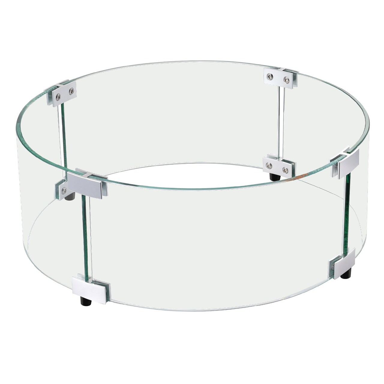 Clear Tempered Glass Fire Pit Wind Guard, 6mm Thick with Aluminum Connectors
